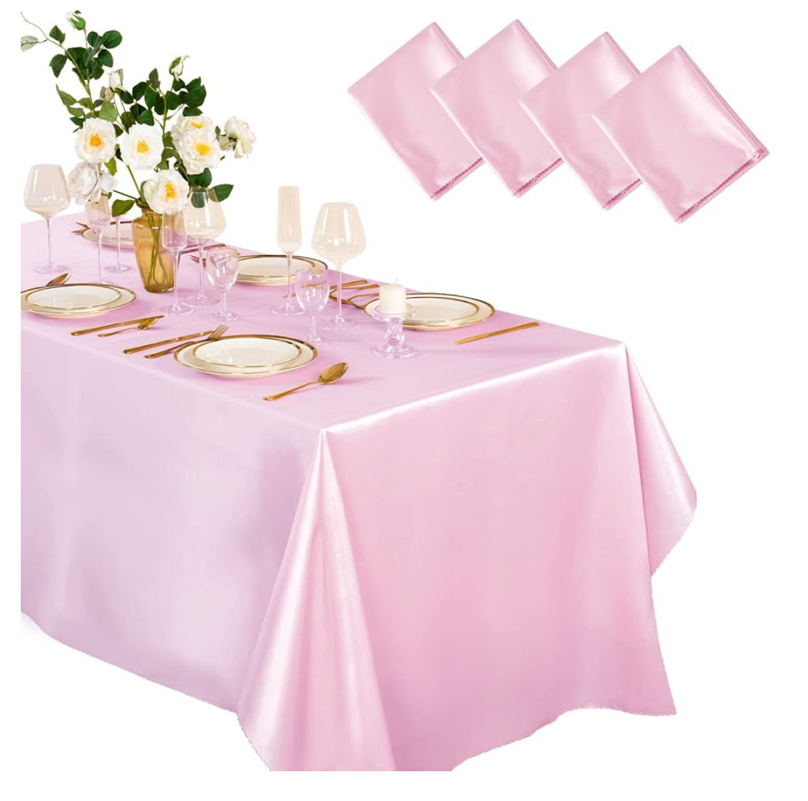 Mantel rosado de satén de 4,6 y 8 ft